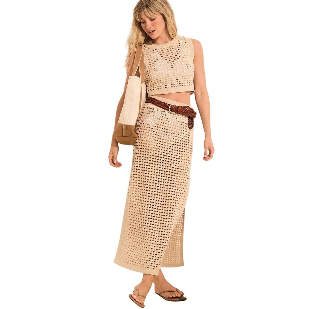 Lands End Cotton Open Knit Maxi Swim Cover-up Skirt Set 1X